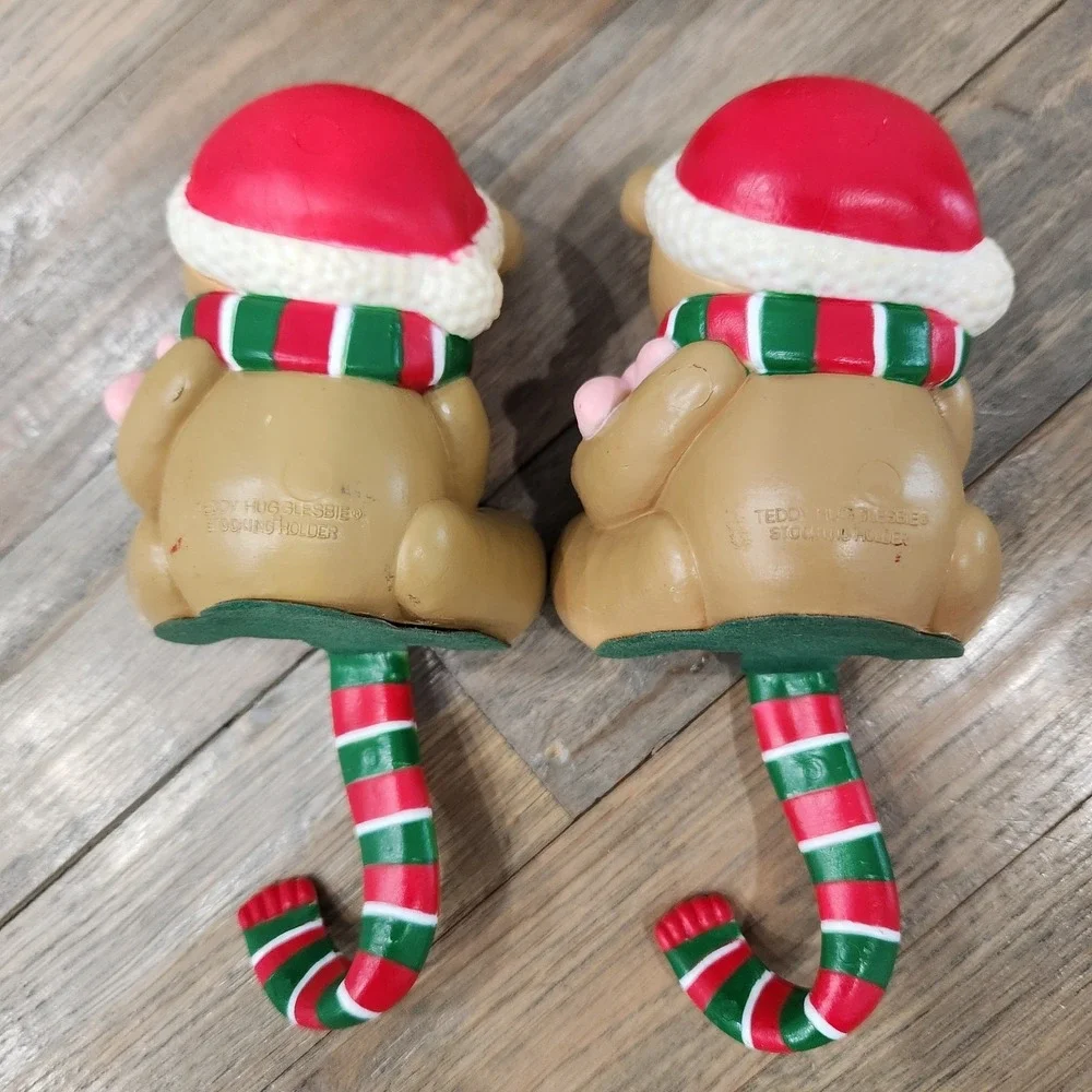 Set Of 2‎ Vintage Bears Teddy Hugglesbie Christmas Stocking Holder Hangers